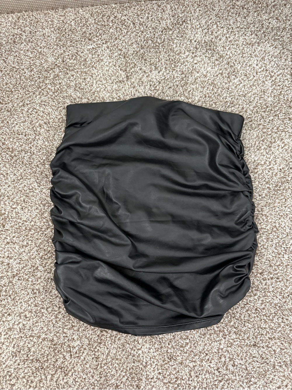 Shinestar Black Ruched Faux Leather Mini Skirt
